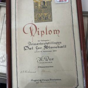 Historisk Diplom fra Frimærkeudstillingen "Øst for Storebælt" (1947)