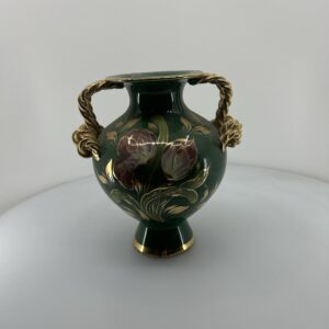 Vintage Italiensk Keramikvase med Guldhanke og Blomstermotiv