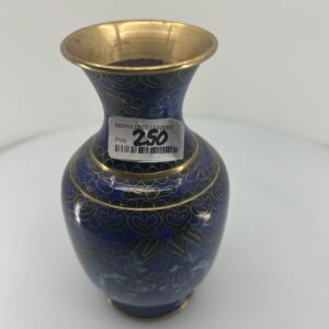 "Vintage Kinesisk Cloisonné Vase i Koboltblå med Blomstermotiv"