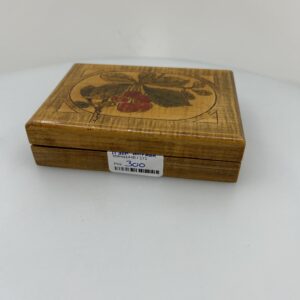Vintage Træskrin med Pirografi (Svidekunst) og Kirsebærmotiv